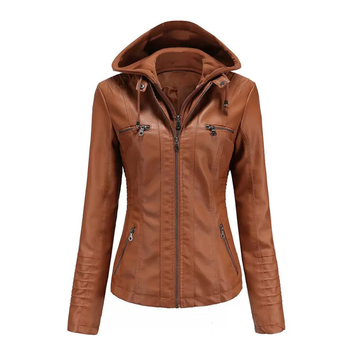 Women's Faux Leather Hooded Moto Jacket