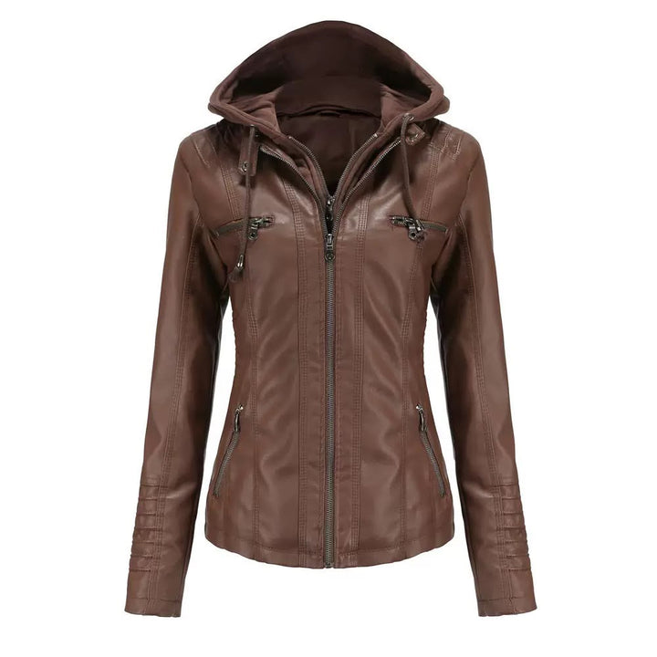 Women's Faux Leather Hooded Moto Jacket