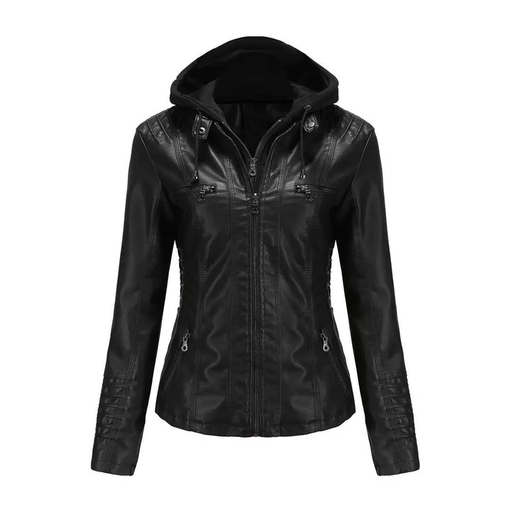 Women's Faux Leather Hooded Moto Jacket