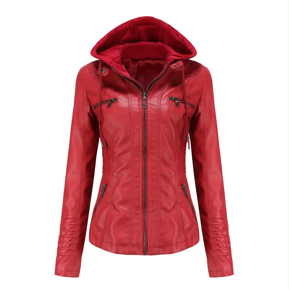 Women's Faux Leather Hooded Moto Jacket
