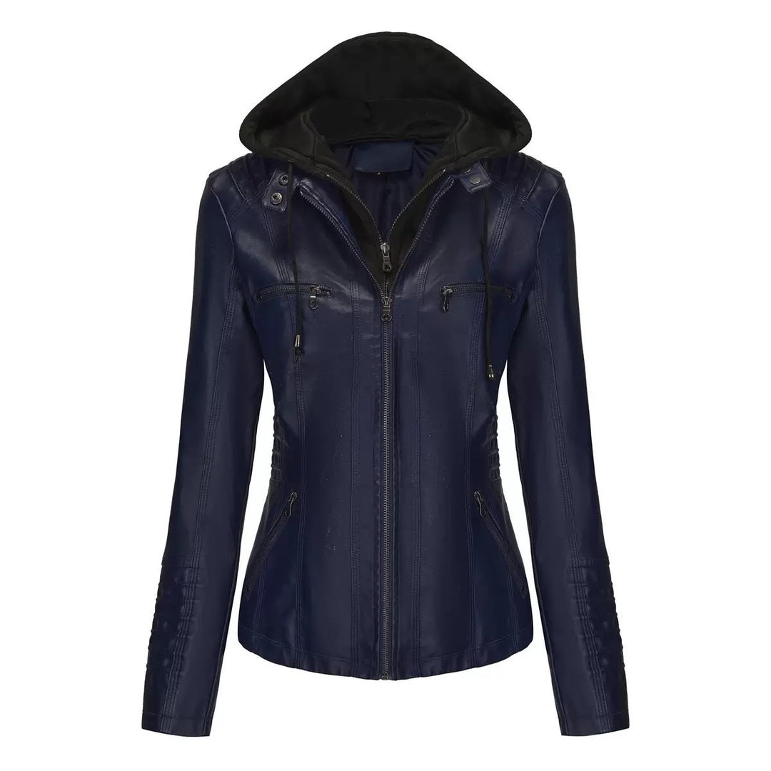 Women's Faux Leather Hooded Moto Jacket