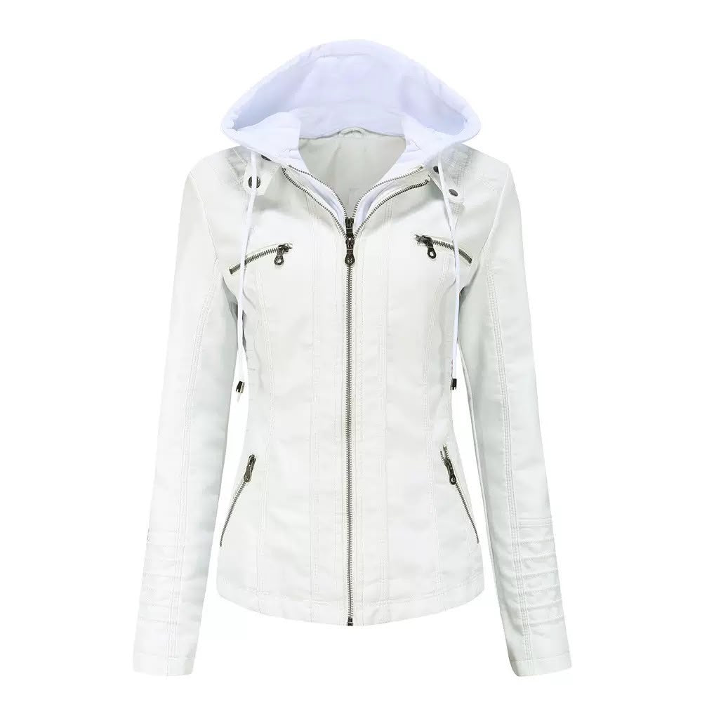 Women's Faux Leather Hooded Moto Jacket