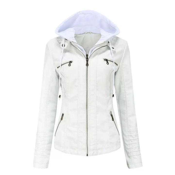 Women's Faux Leather Hooded Moto Jacket
