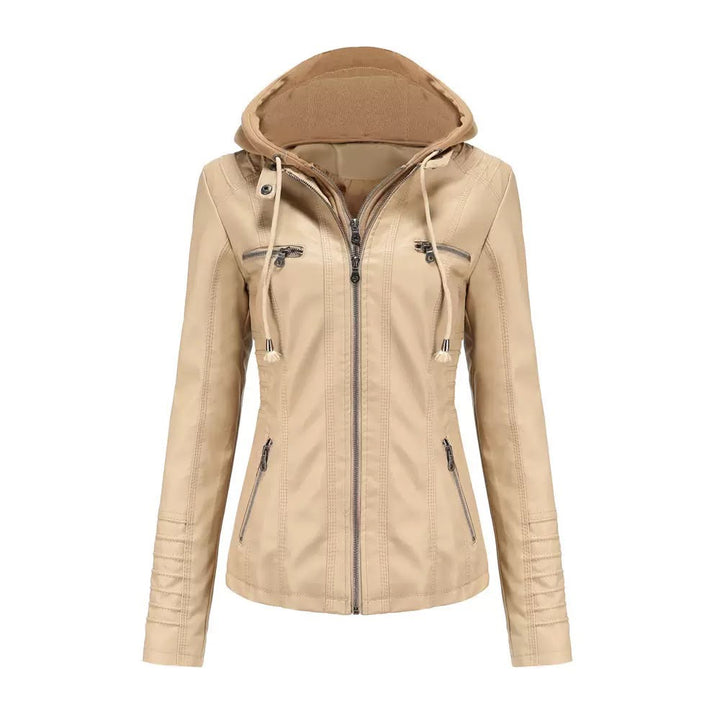 Women's Faux Leather Hooded Moto Jacket