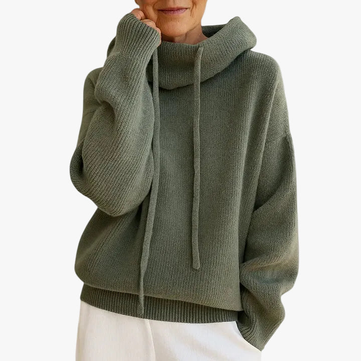 Knit Sweater Hoodie with Drawstring and Ribbed Trim