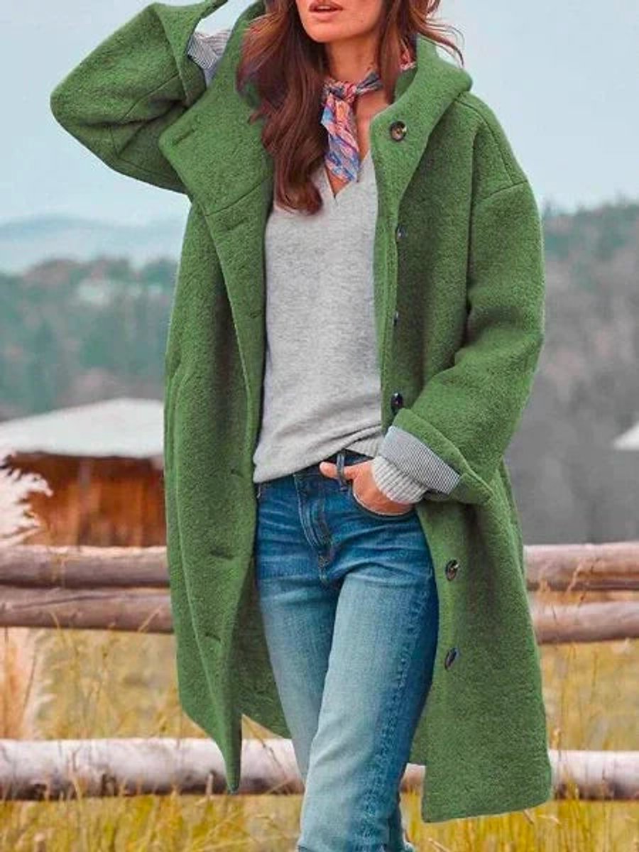 Women's Longline Hooded Button-Front Coat