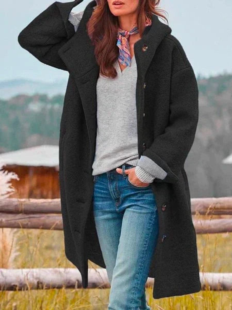Women's Longline Hooded Button-Front Coat