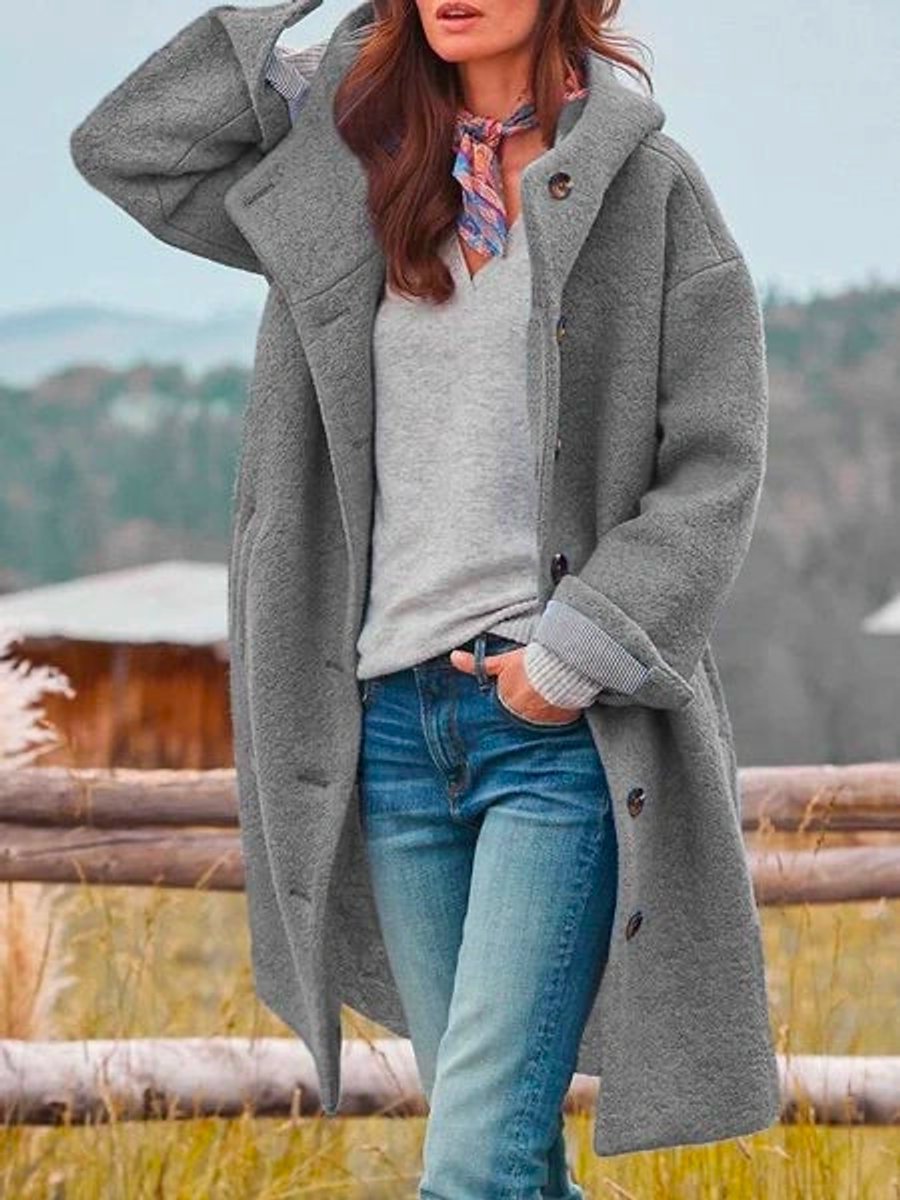 Women's Longline Hooded Button-Front Coat