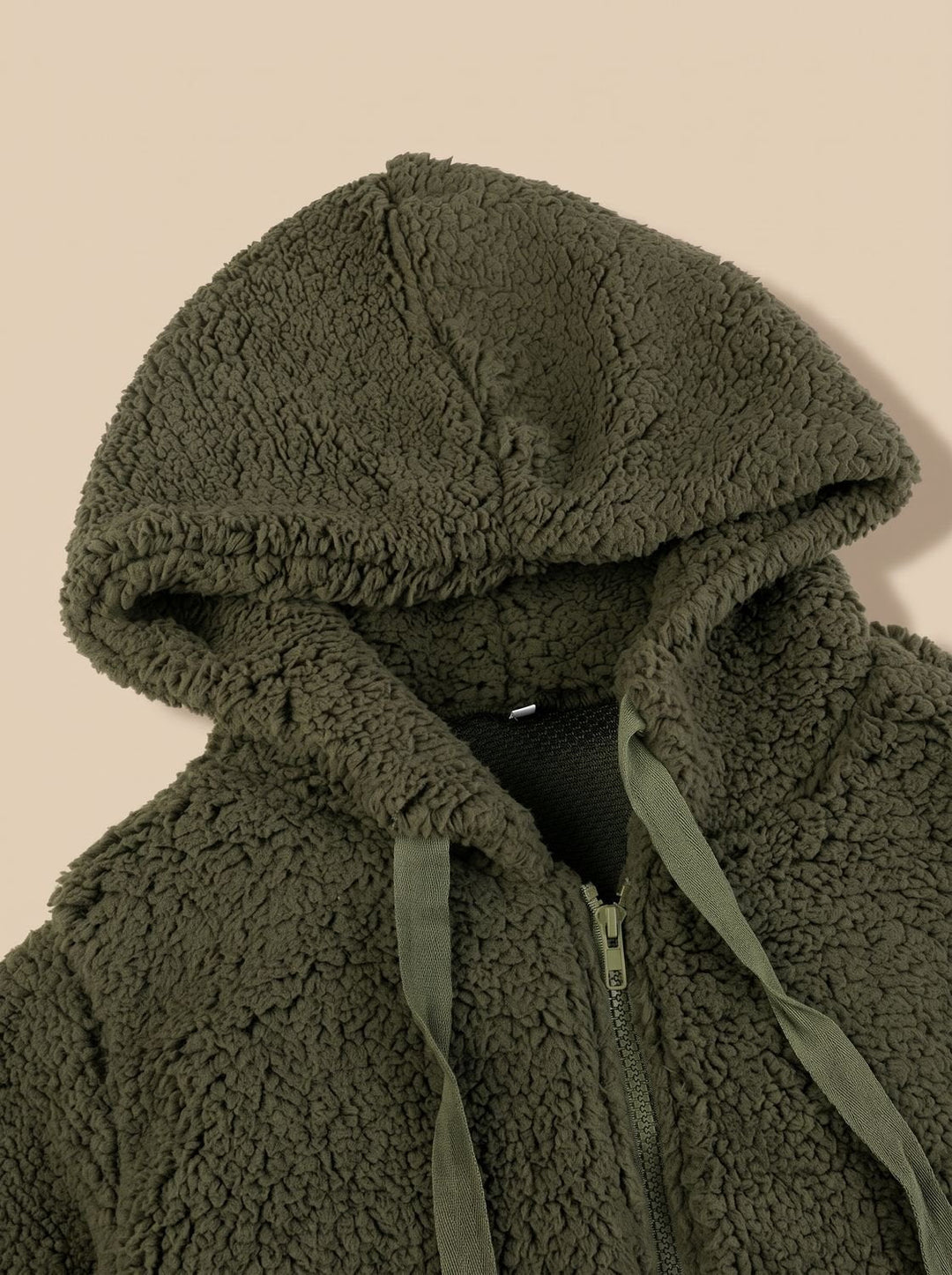 Women's Relaxed Fuzzy Teddy Coat with Hood and Zip