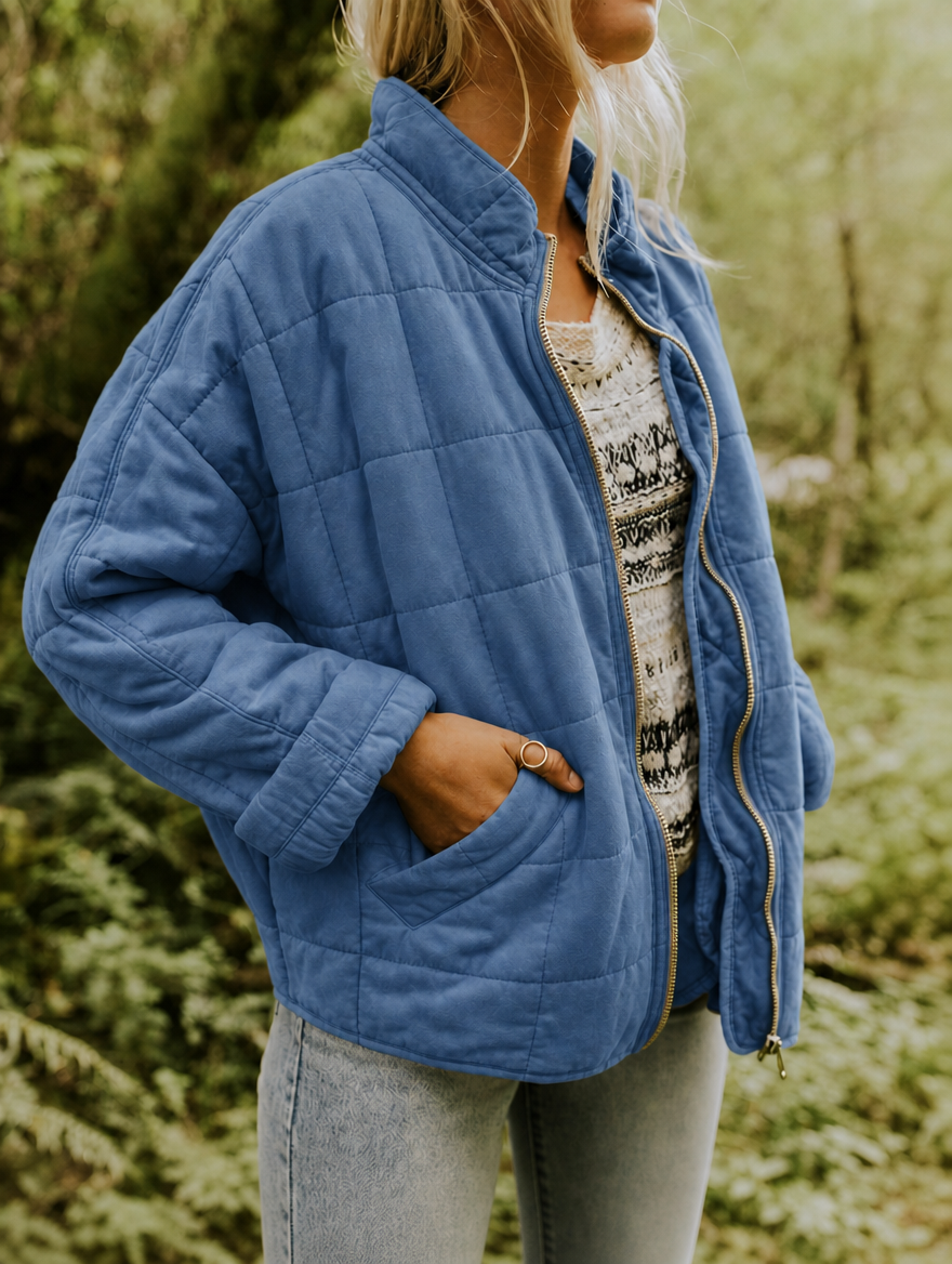 Women's Oversized Quilted Zip-Up Jacket