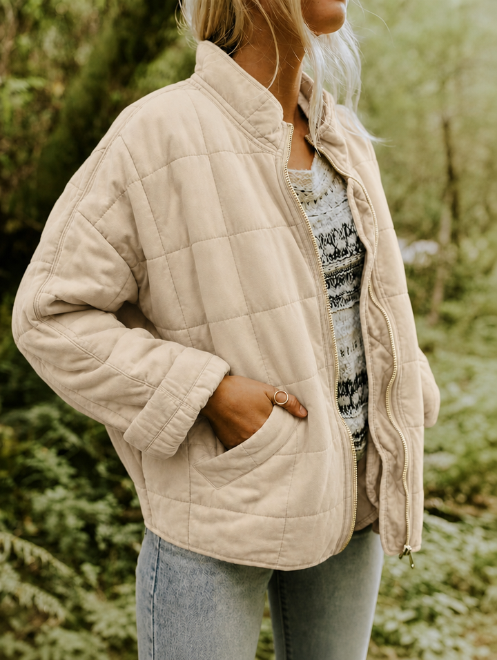 Women's Oversized Quilted Zip-Up Jacket