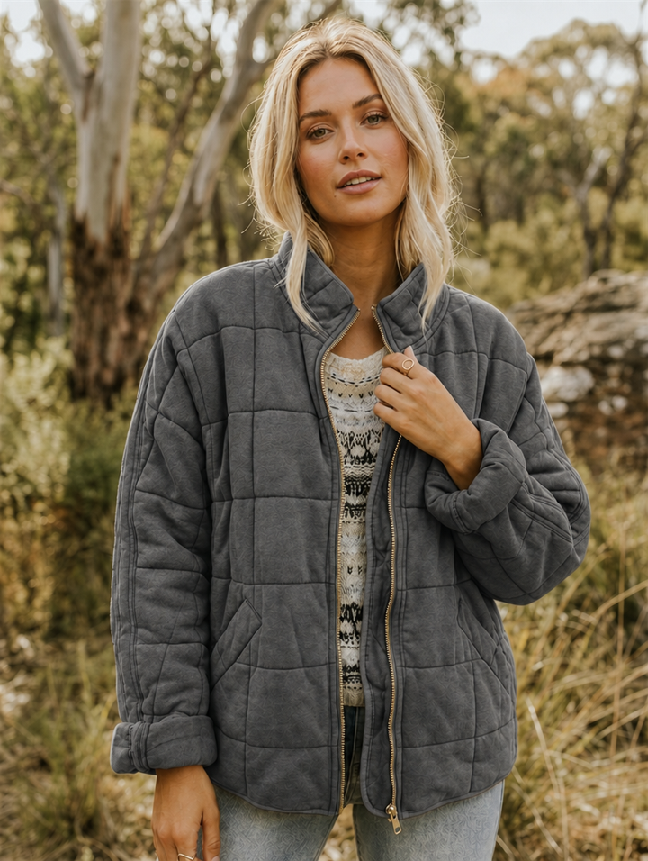 Women's Oversized Quilted Zip-Up Jacket