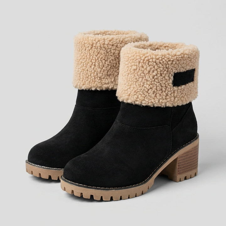 Women's Winter Suede Snow Boots with Sherpa Fold-Over Cuff