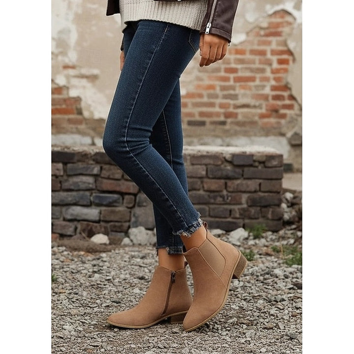 Women's Pointed Toe Chelsea Ankle Boots Low Block Heel